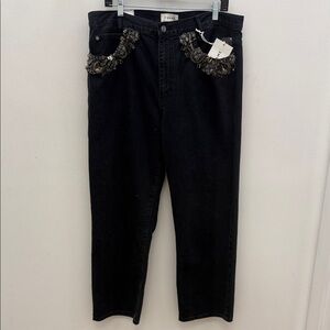 Frame Denim Black Wide Leg Jeans with Decorative Details